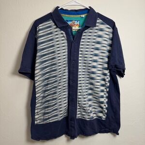 Robert Graham Mens Size Large Navy Blue Geometric Mixed Media Button Down Shirt